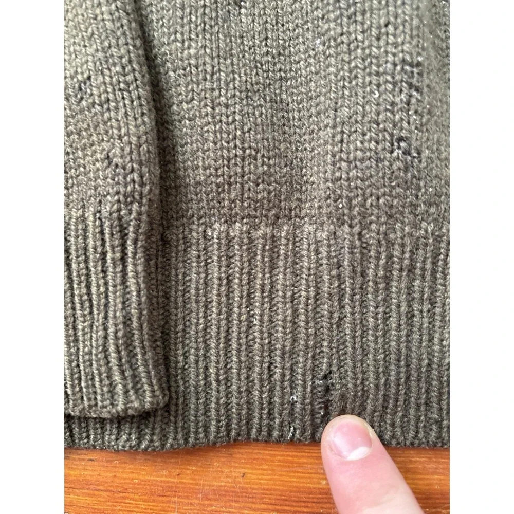 Polo Ralph Lauren Sweater Mens Large Green Lambswool Mock Neck Quarter Zip FLAW